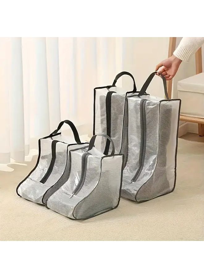 Long Style Black Transparent PVC Shoe Storage Bags Waterproof Dustproof Zipper Foldable Organizer - Image 1